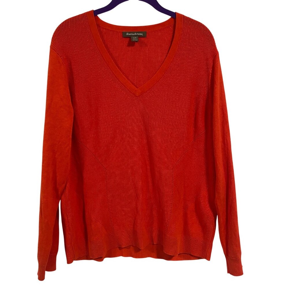 Tommy Bahama Pickford Shaker V-Neck Orange Women's Sweater Size L‎